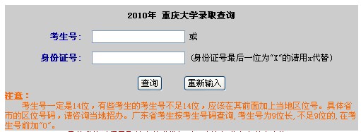 2010年重庆大学录取结果查询2