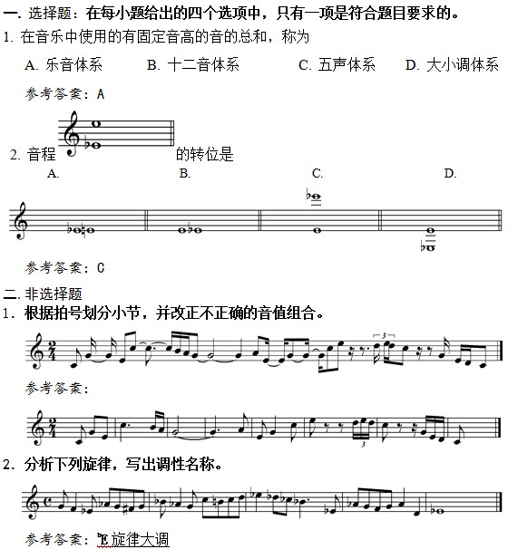 2015广东省音乐统考附录5乐理题型示例2