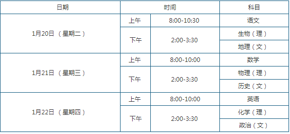 2015北京海淀高三期末考试时间及科目安排2