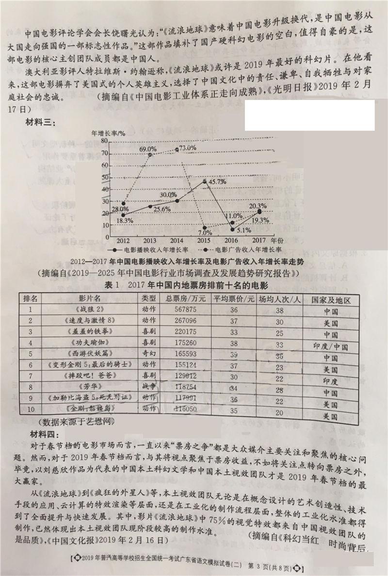 2019广东二模高三语文试题答案解析3